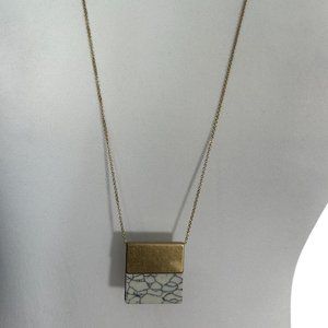 Gold Tone Howlite Pendant Long Necklace 32"-35" Tunic Length